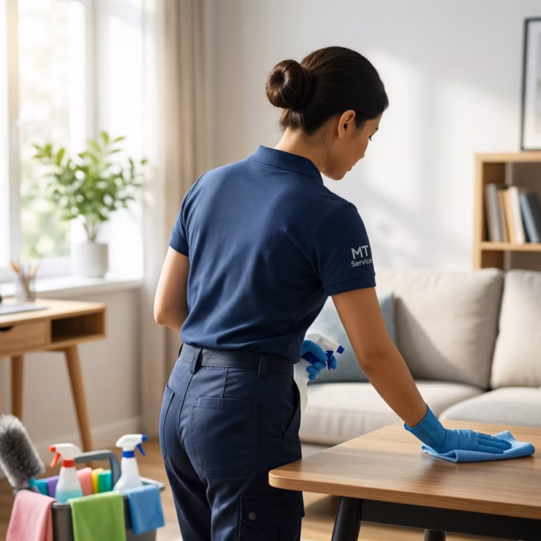 Rengøringsdame ansat hos mt sevice der gør rent i privat hjem